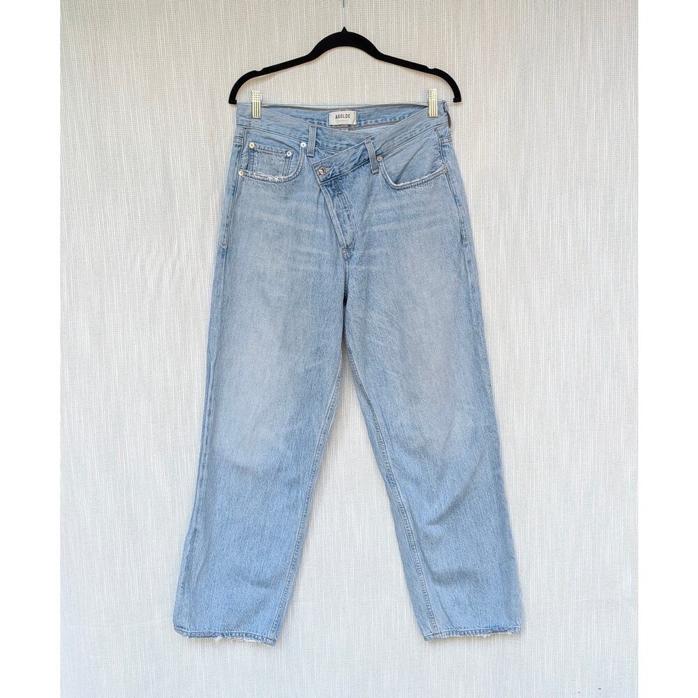 Agolde Light Blue Criss Cross Wired Cotton High-rise Straight Jeans, size 30 - Picture 2 of 10